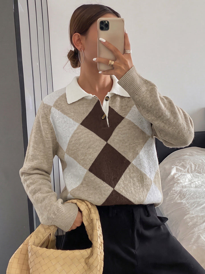 Argyle Collared Knit Sweater