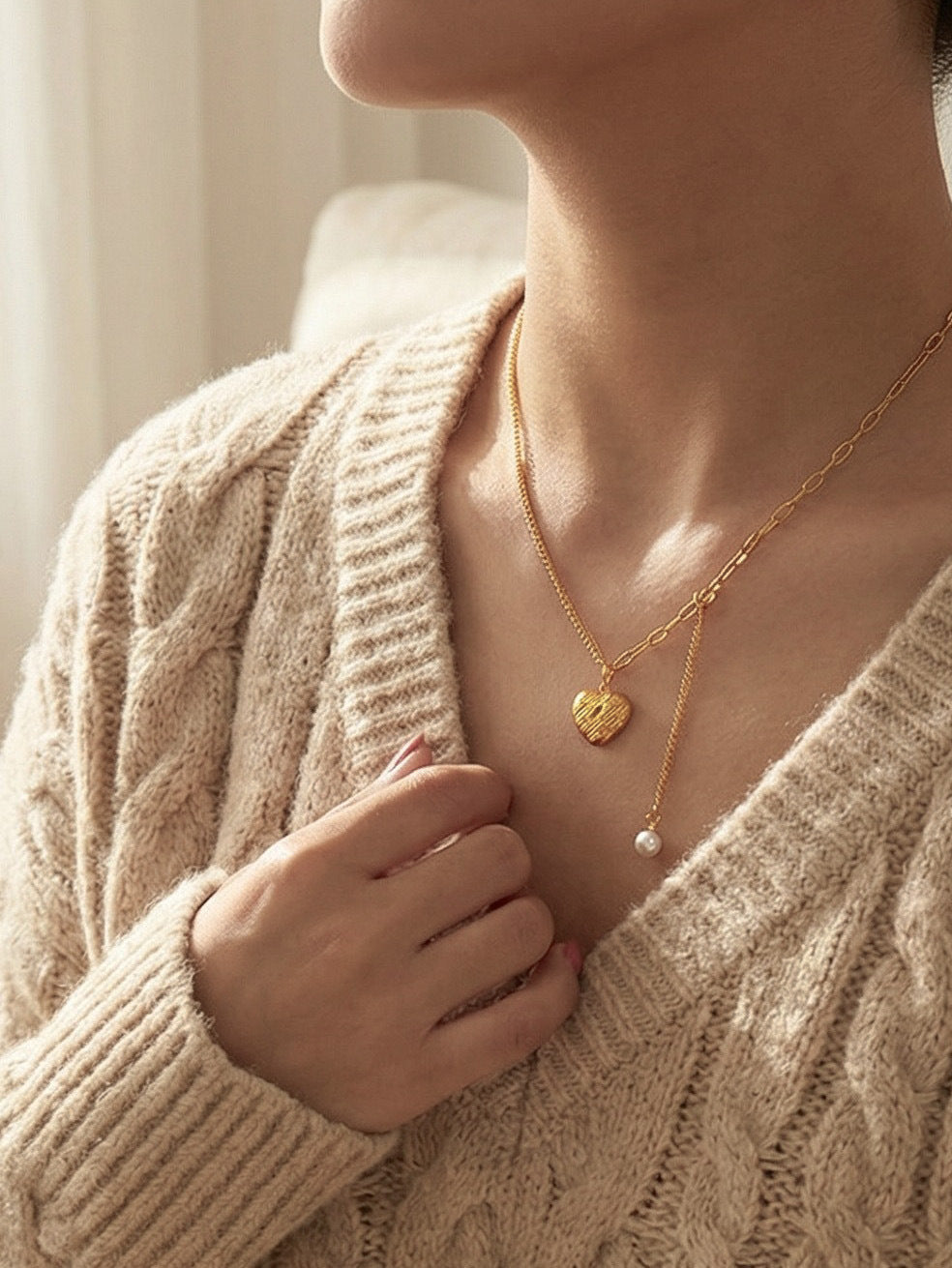Heart Drop Pearl Necklace