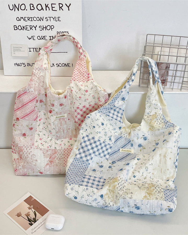 Coquette Patchwork Print Shoulder Tote Bag