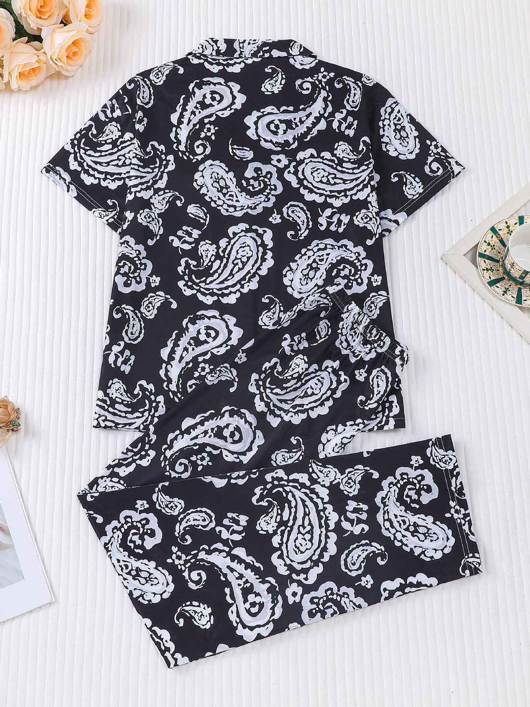 Midnight Paisley Short Sleeve Pajama Pant Set