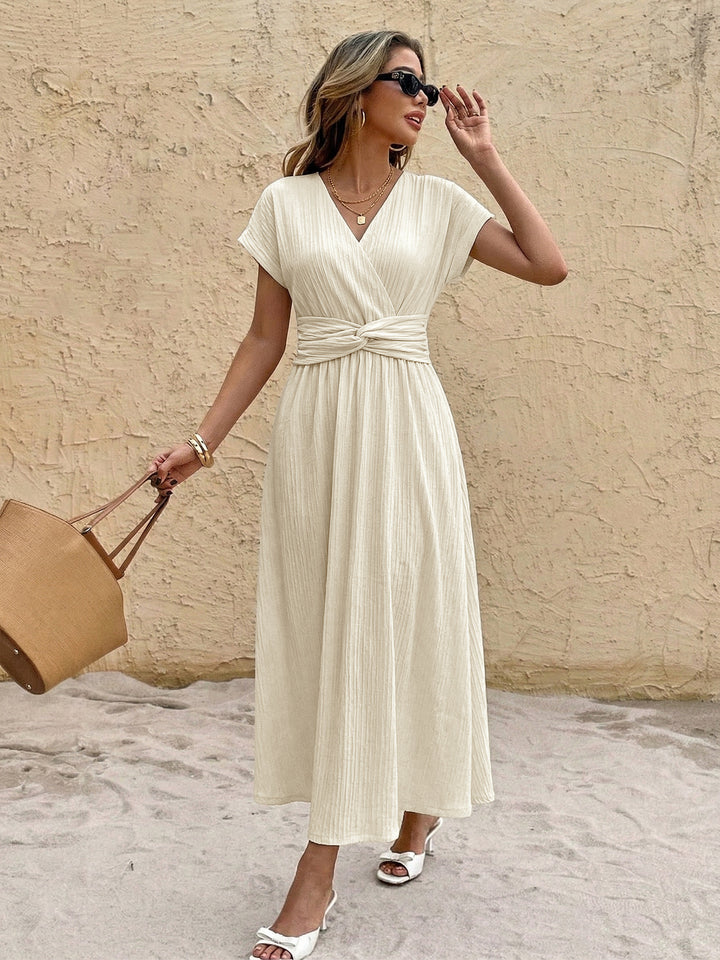 Coastal Cream Twist Waist Midi Dress