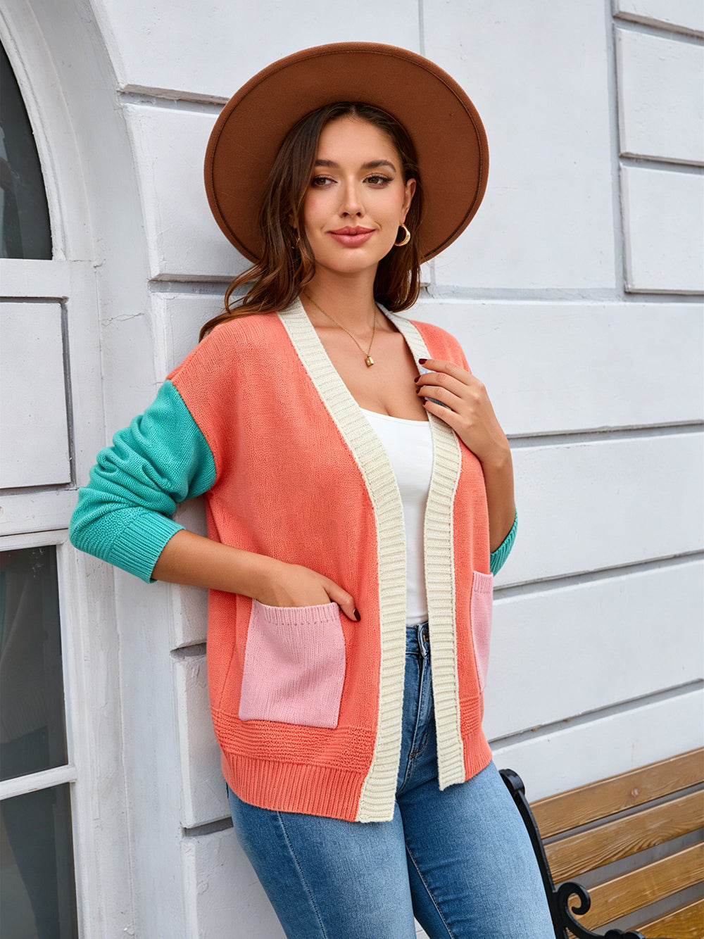Colorblock Open Front Cardigan