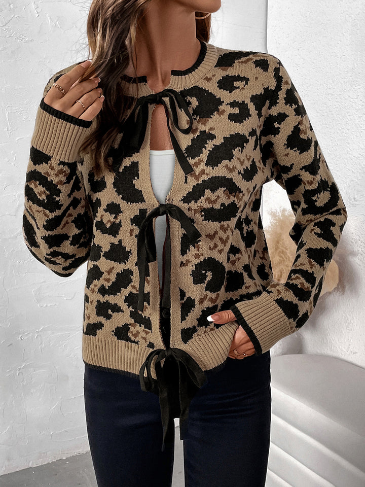 Tie Front Animal Print Sweater