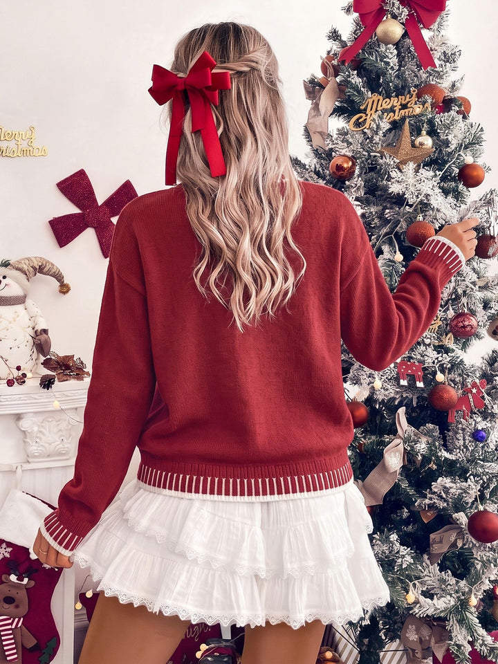 Textured Merry Letter Knit Sweater