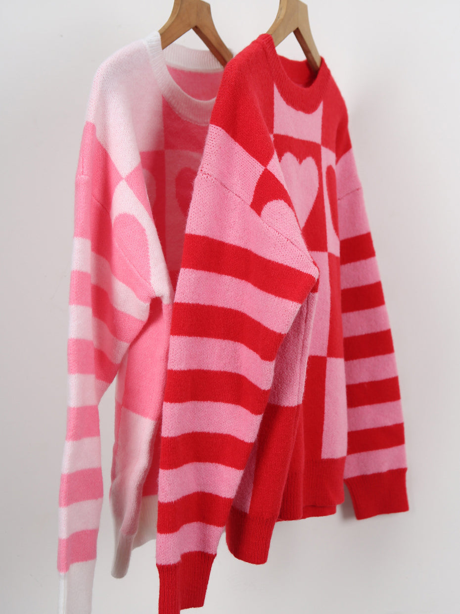 Heart Checker & Stripe Sweater