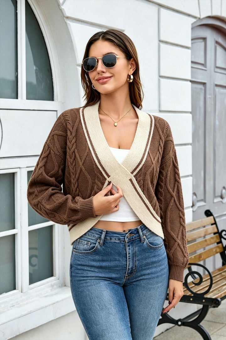 Cable Knit Contrast Trim Sweater