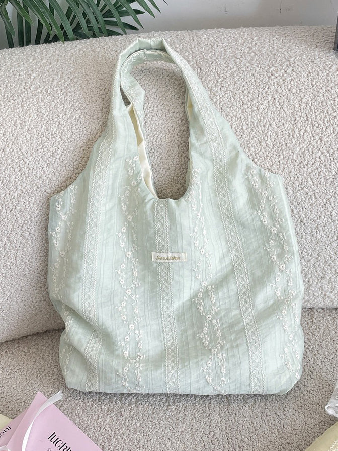 Embroidered Lace Shoulder Tote Bag