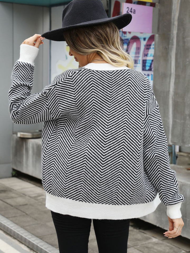 Chevron Knit Button Cardigan