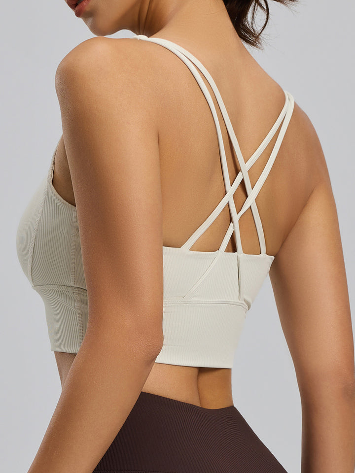 Ribbed Criss Cross Back Sports Bra