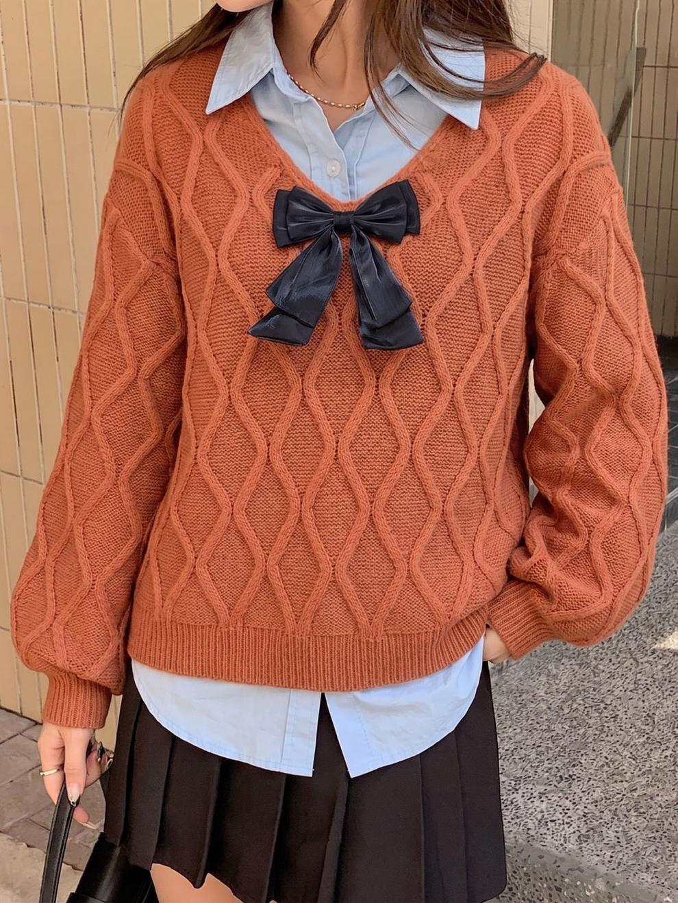 Coquette Bow Cable Knit Sweater