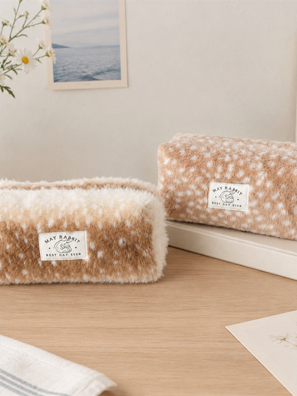 Fuzzy Deer Print Cosmetic Bag