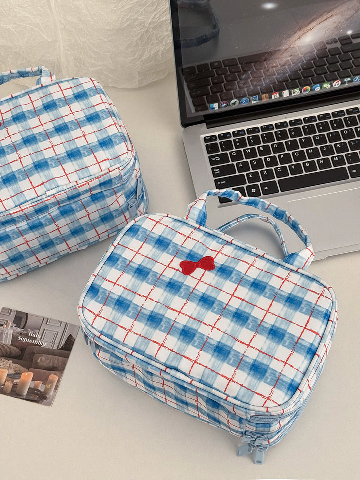 Coquette Plaid Multi-Compartment Cosmetic Travel Bag