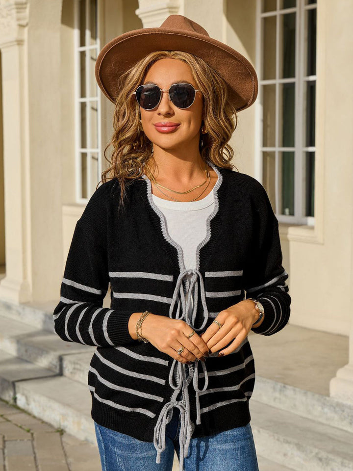 Bow Tie Front Stripe Sweater