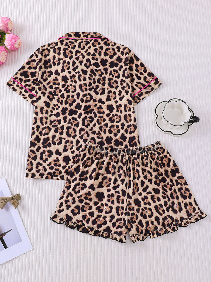 Leopard Print Ruffle Pajama Set
