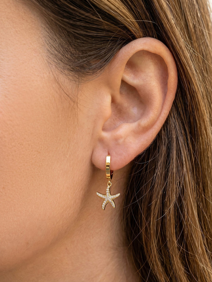 Pavé Starfish Huggie Hoop Earrings