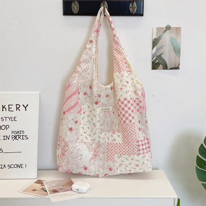 Coquette Patchwork Print Shoulder Tote Bag