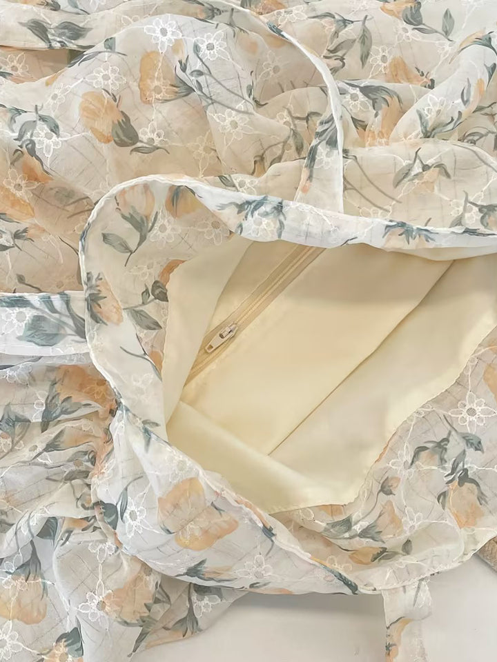 Vintage Floral Ruffle Tote Bag