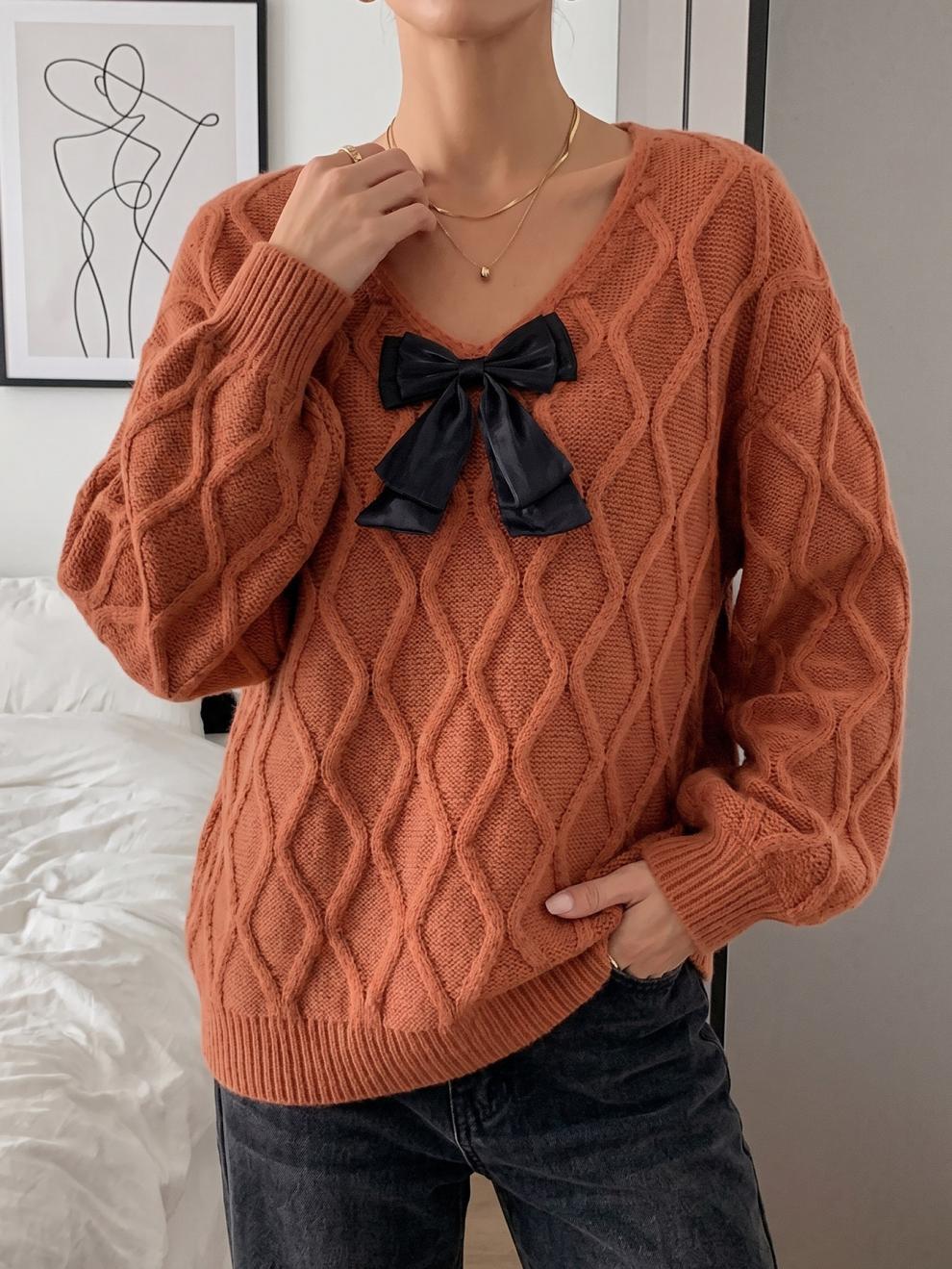 Coquette Bow Cable Knit Sweater