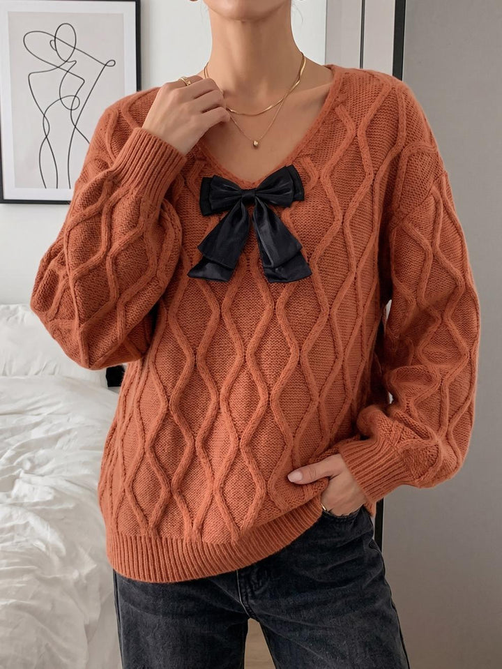 Coquette Bow Cable Knit Sweater