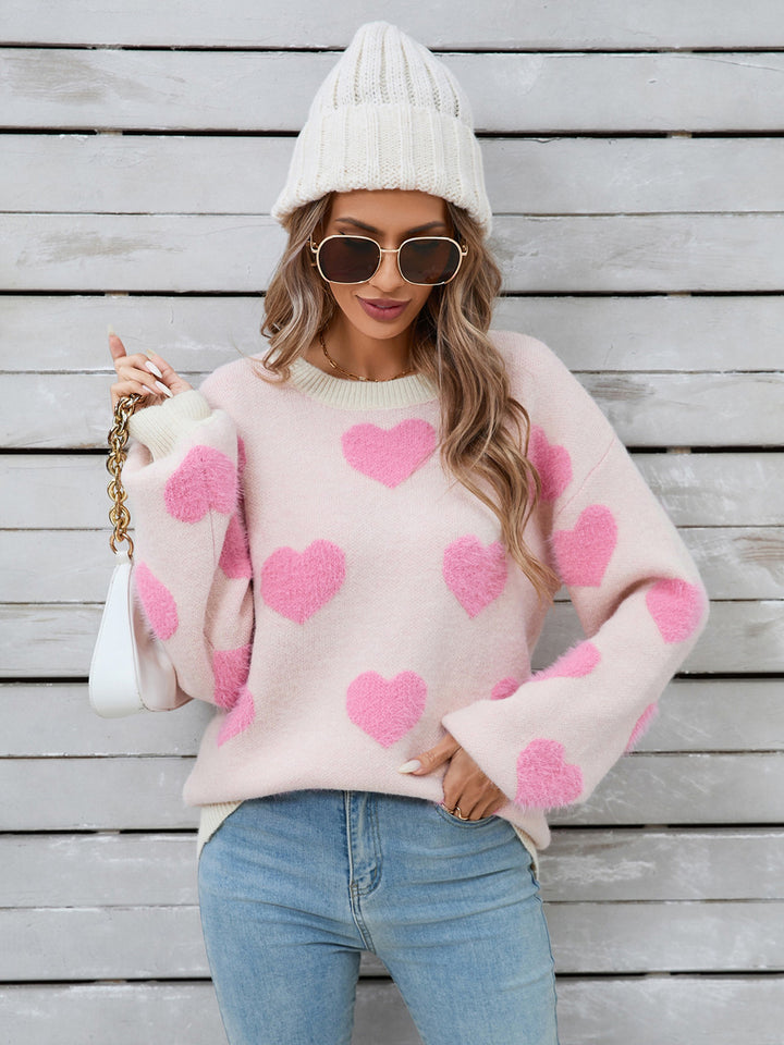 Fuzzy Knit Heart Sweater