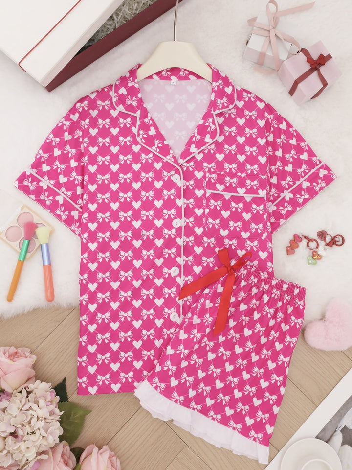 Hearts & Bows Pattern Pajama Set