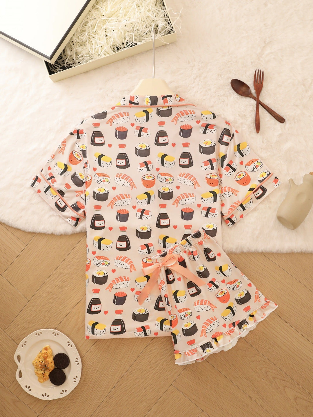 Sushi Print Ruffle Hem Pajama Set