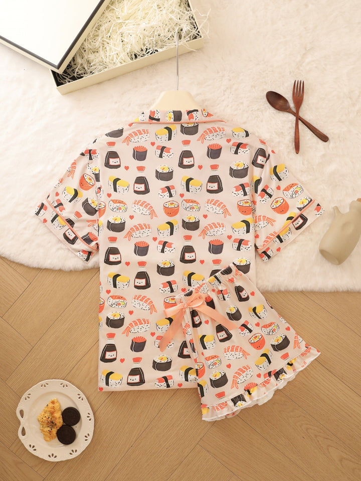 Sushi Print Ruffle Hem Pajama Set