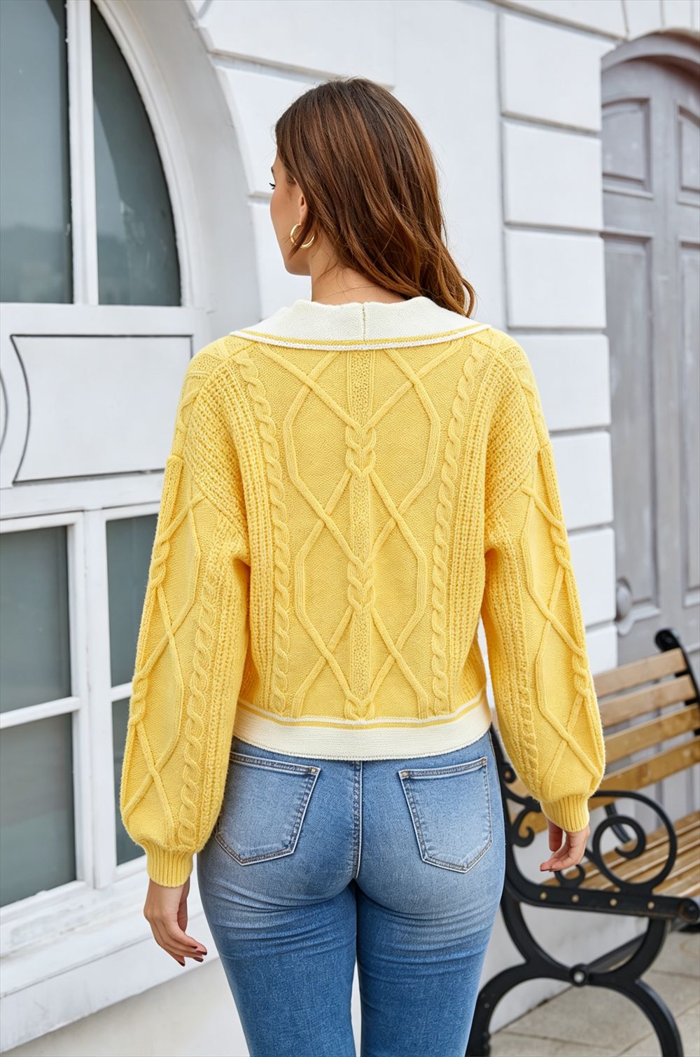 Cable Knit Contrast Trim Sweater