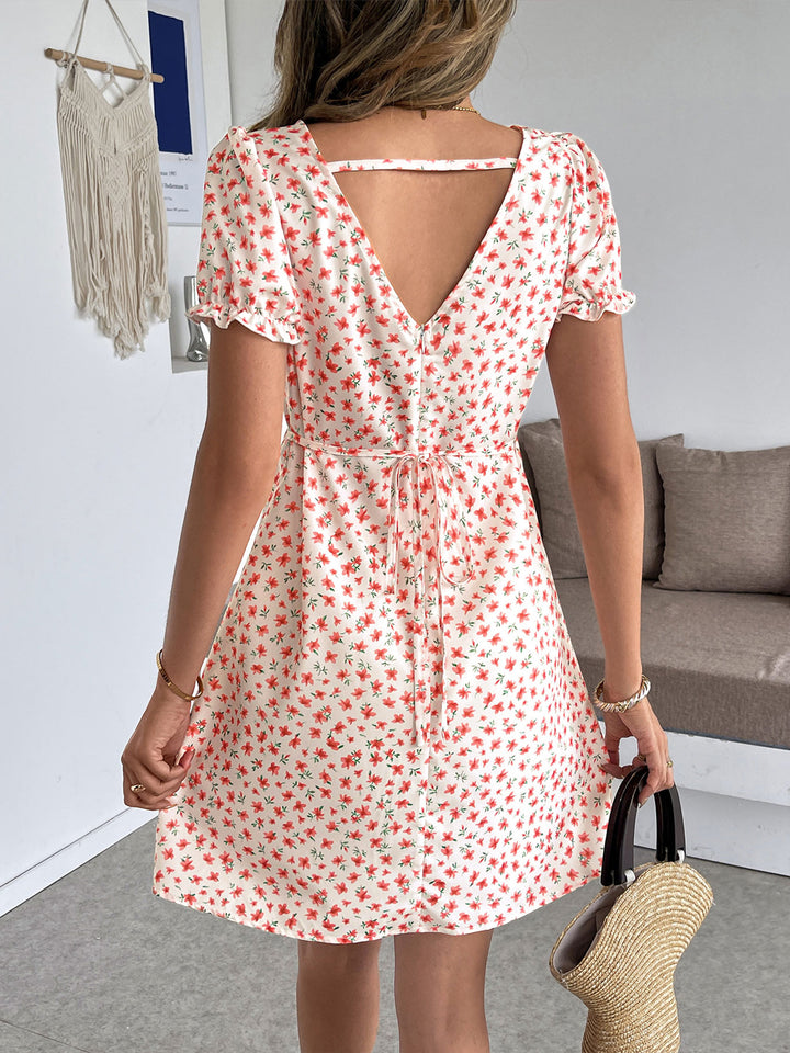 Floral Open Back Puff Sleeve Dress