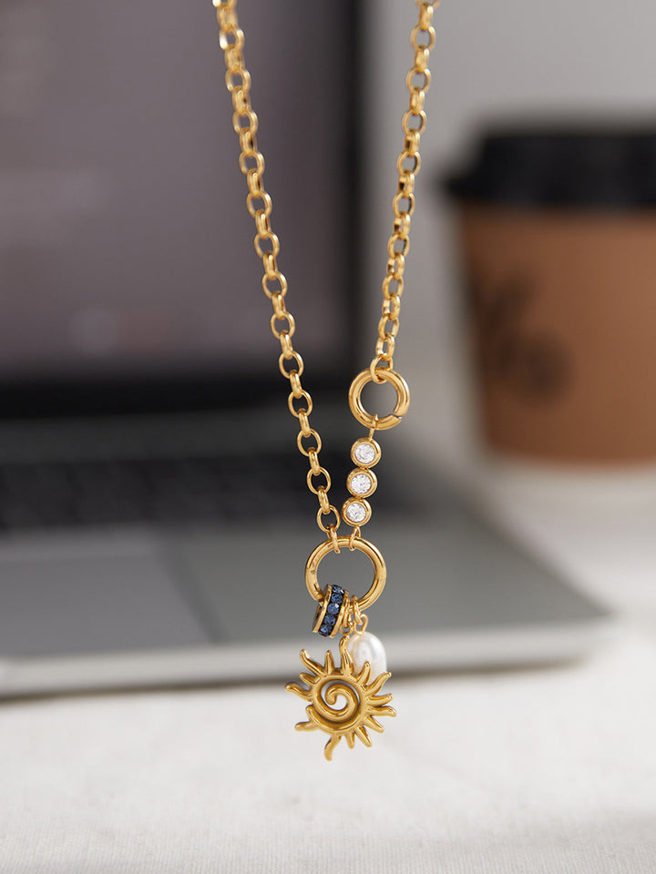 Celestial Sun Charm Layered Pendant Necklace