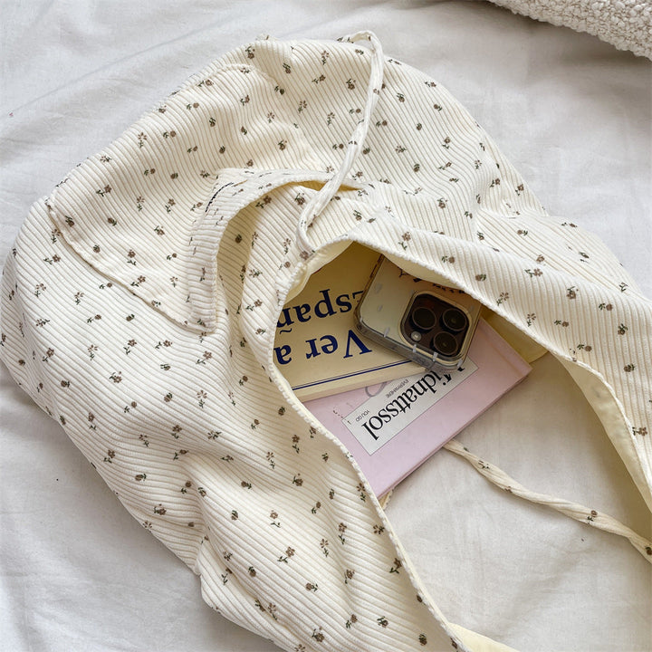 Dainty Floral Corduroy Slouchy Shoulder Bag