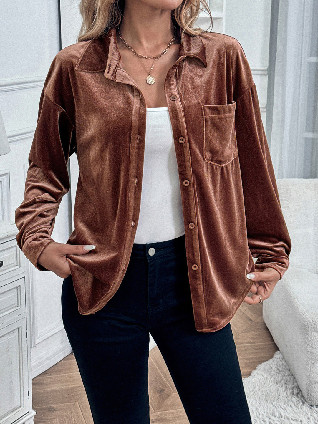 Velvet Button Down Top
