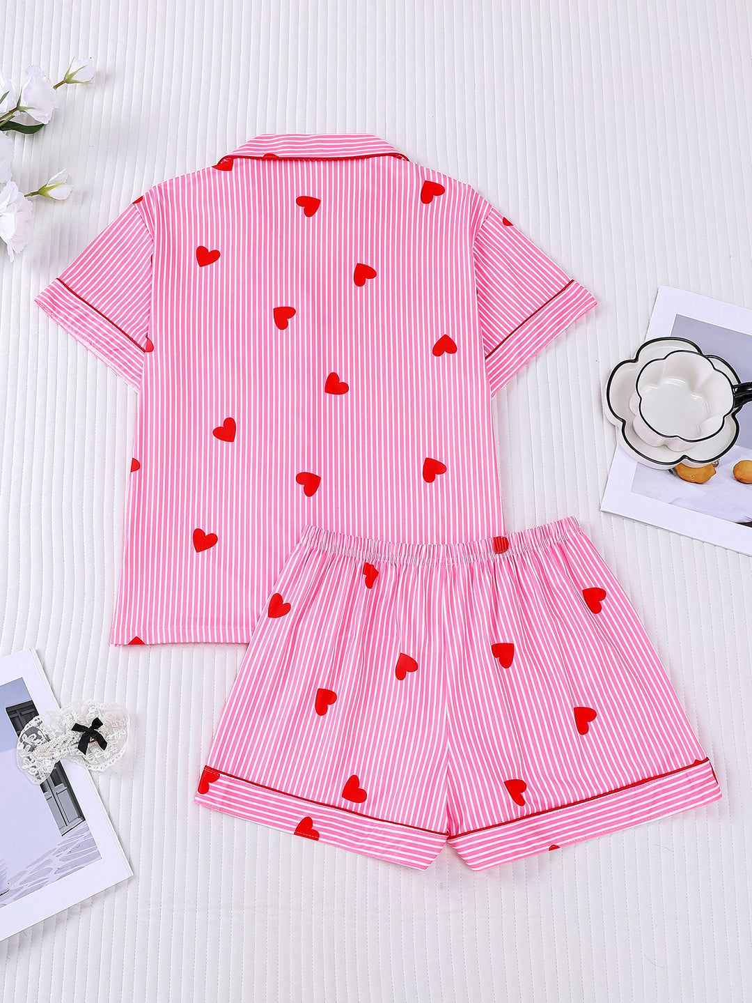Pinstripe Heart Print Pajama Set