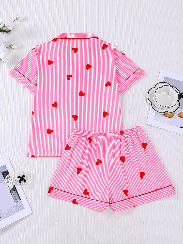 Pinstripe Heart Print Pajama Set