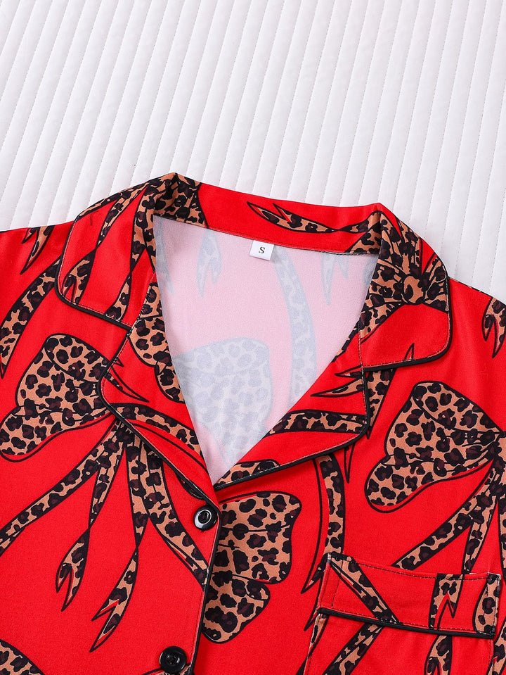 Cheetah Print Bow Pajama Set