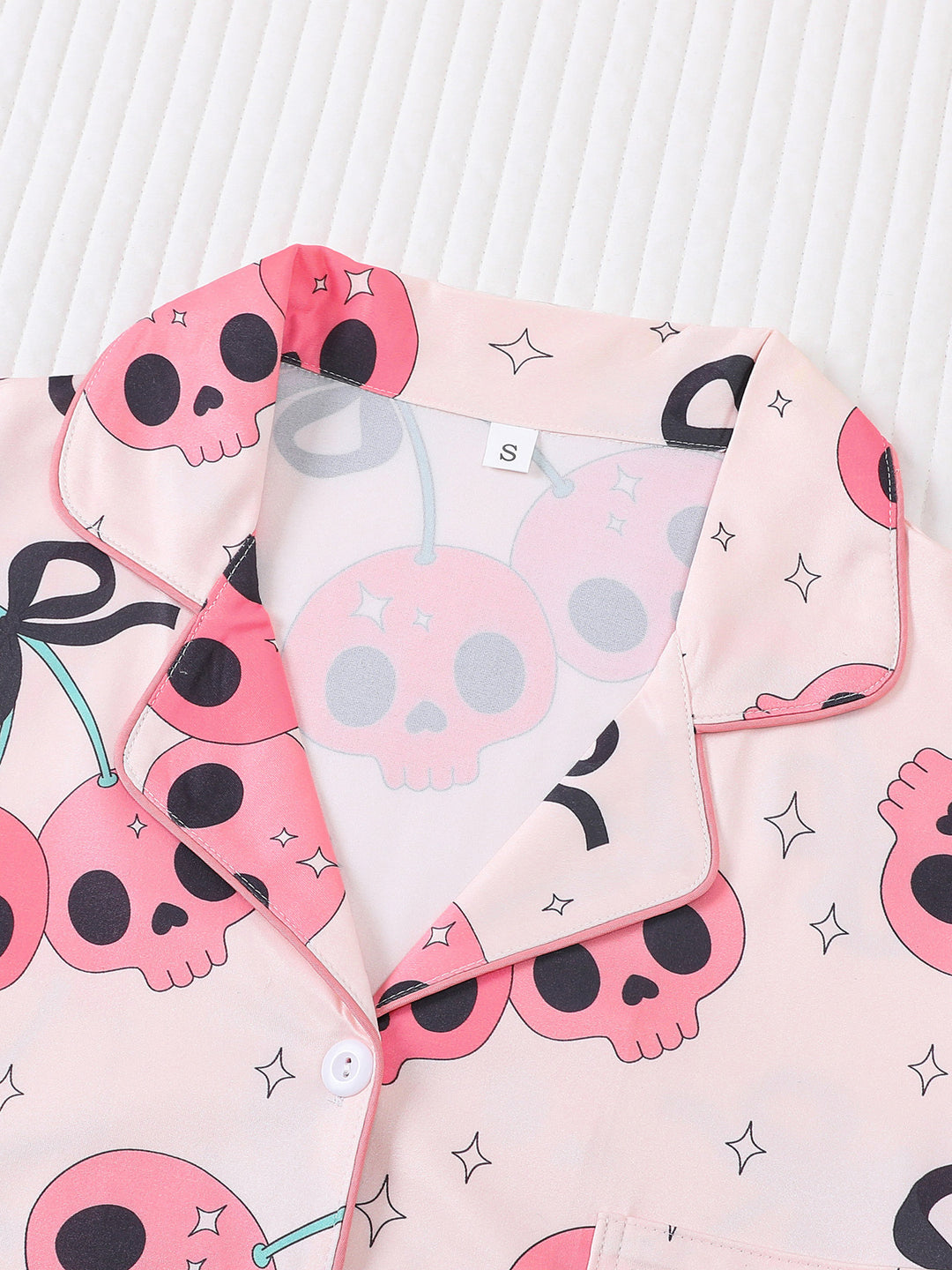 Pink Skull Cherry Print Pajama Set