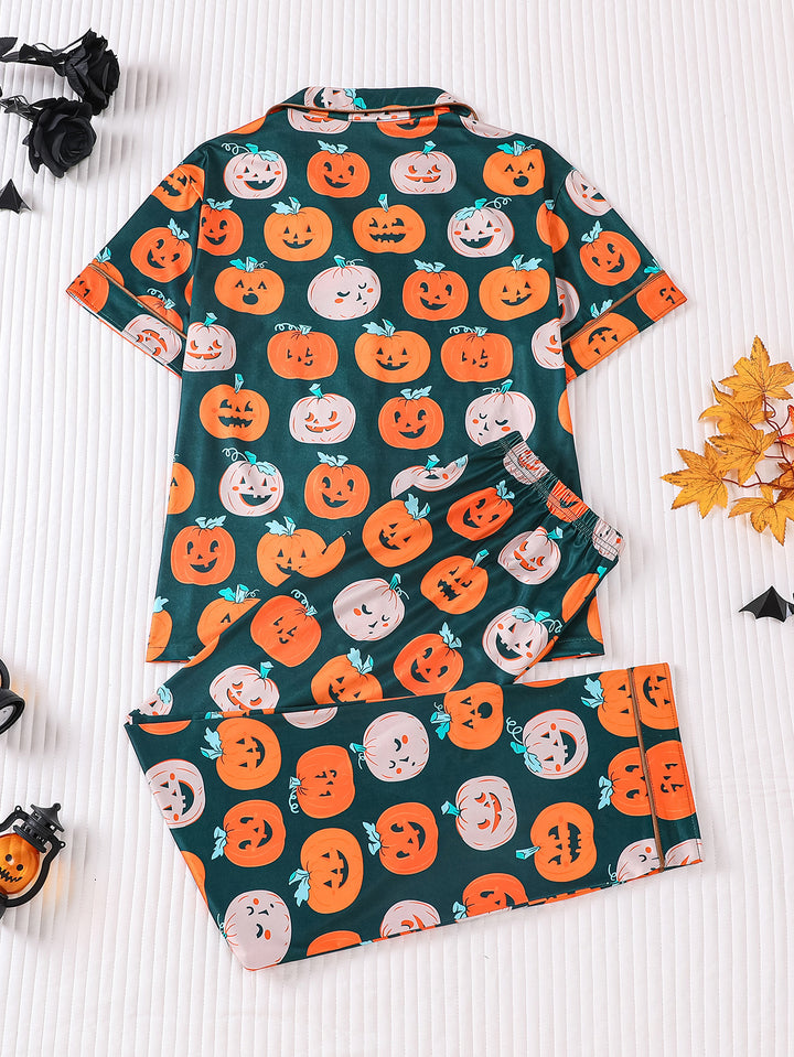 Happy Pumpkin Short Sleeve Pajama Pant Set