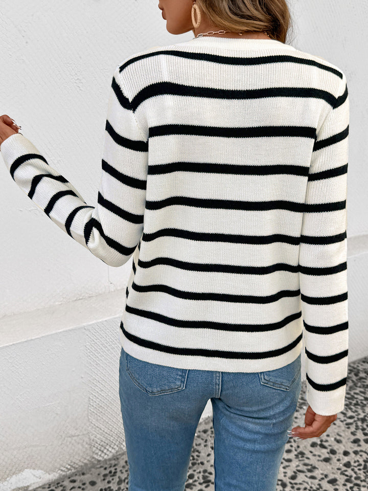 Button Up Stripe Sweater Cardigan