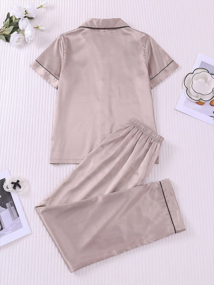 Smooth Fabric Contrast Piping Women's Pajama Set
