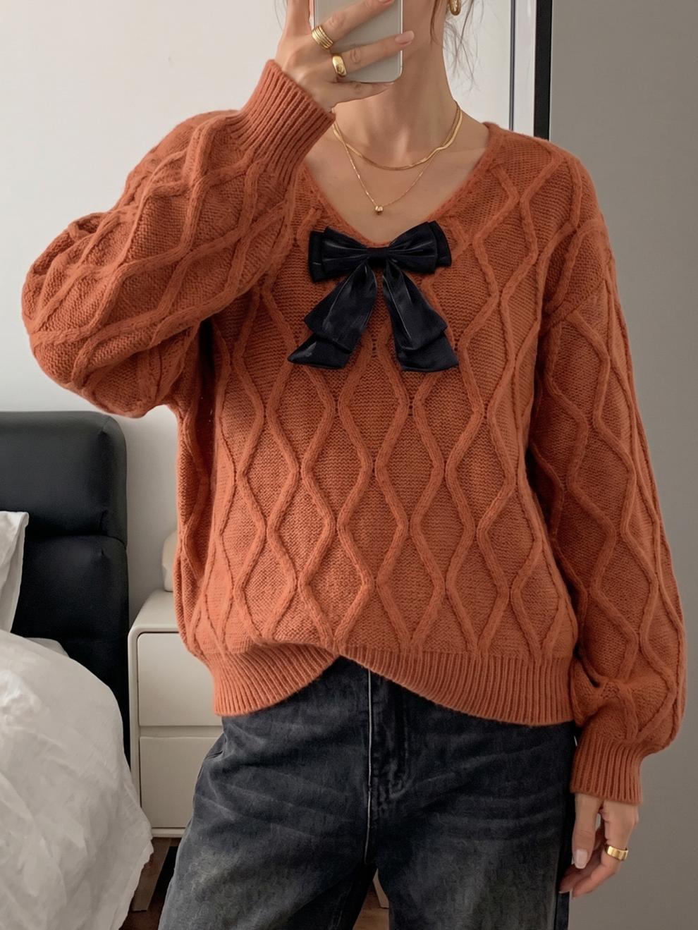 Coquette Bow Cable Knit Sweater