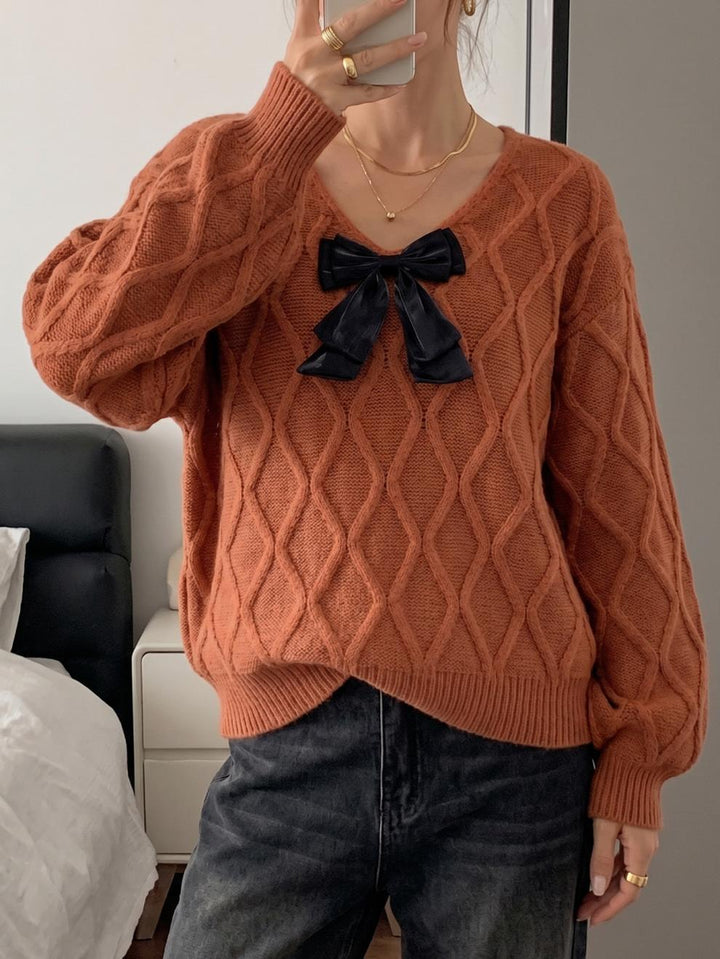 Coquette Bow Cable Knit Sweater