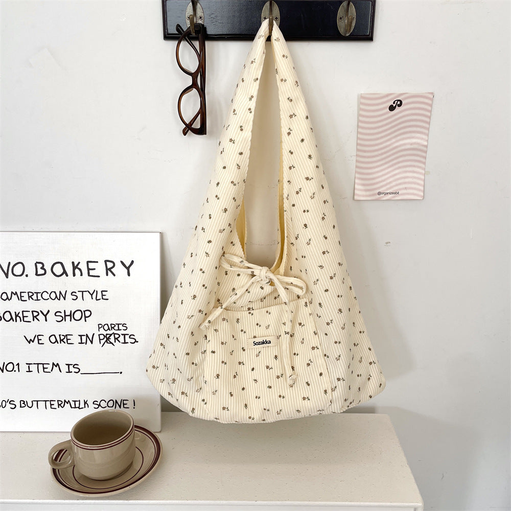 Dainty Floral Corduroy Slouchy Shoulder Bag