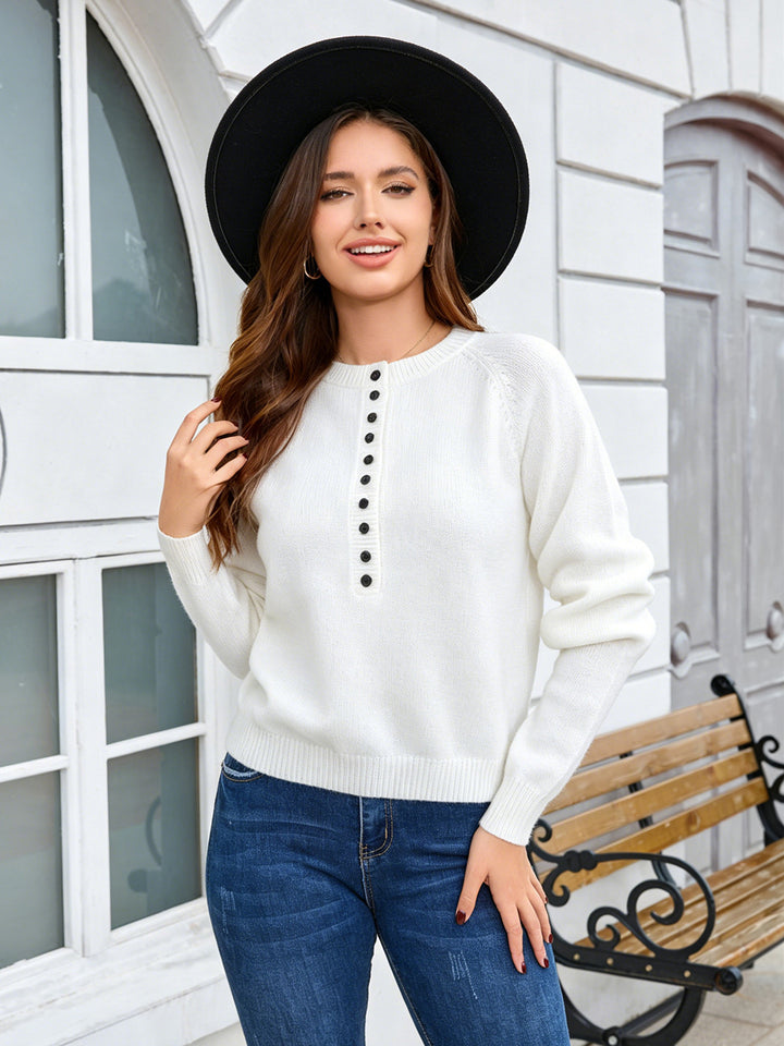 Button Detail Raglan Sweater