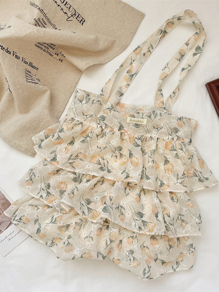 Vintage Floral Ruffle Tote Bag