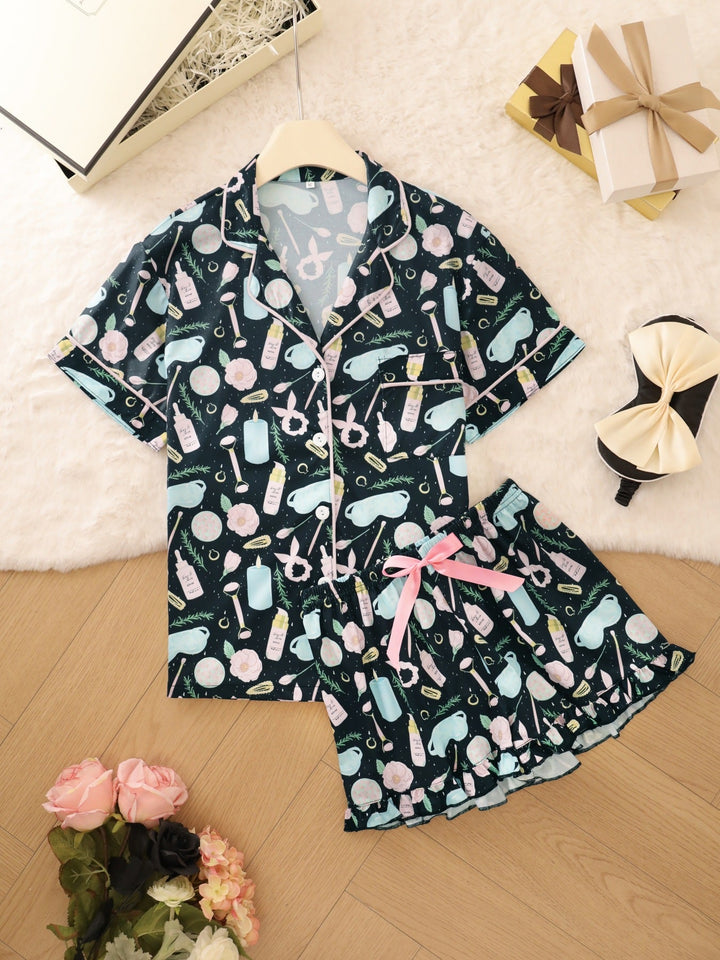 Self Care Spa Patterned Pajama Set