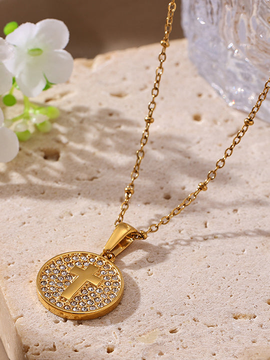 Pavé Cross Circle Pendant Necklace