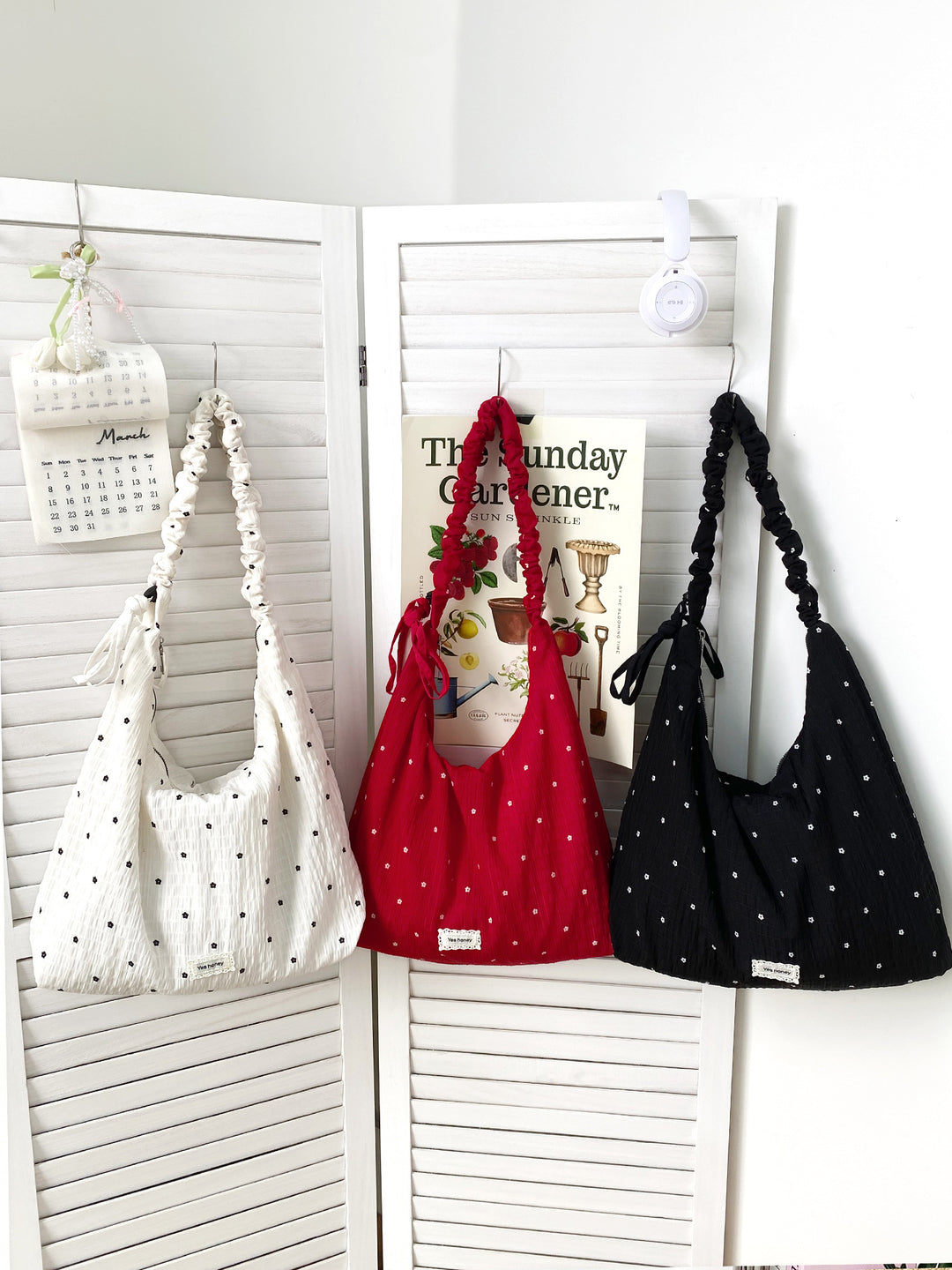 Swiss Dot Ruched Shoulder Hobo Bag