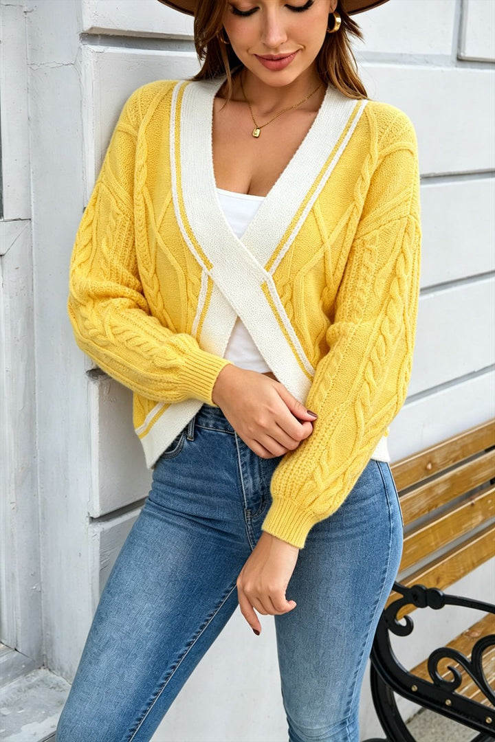 Cable Knit Contrast Trim Sweater