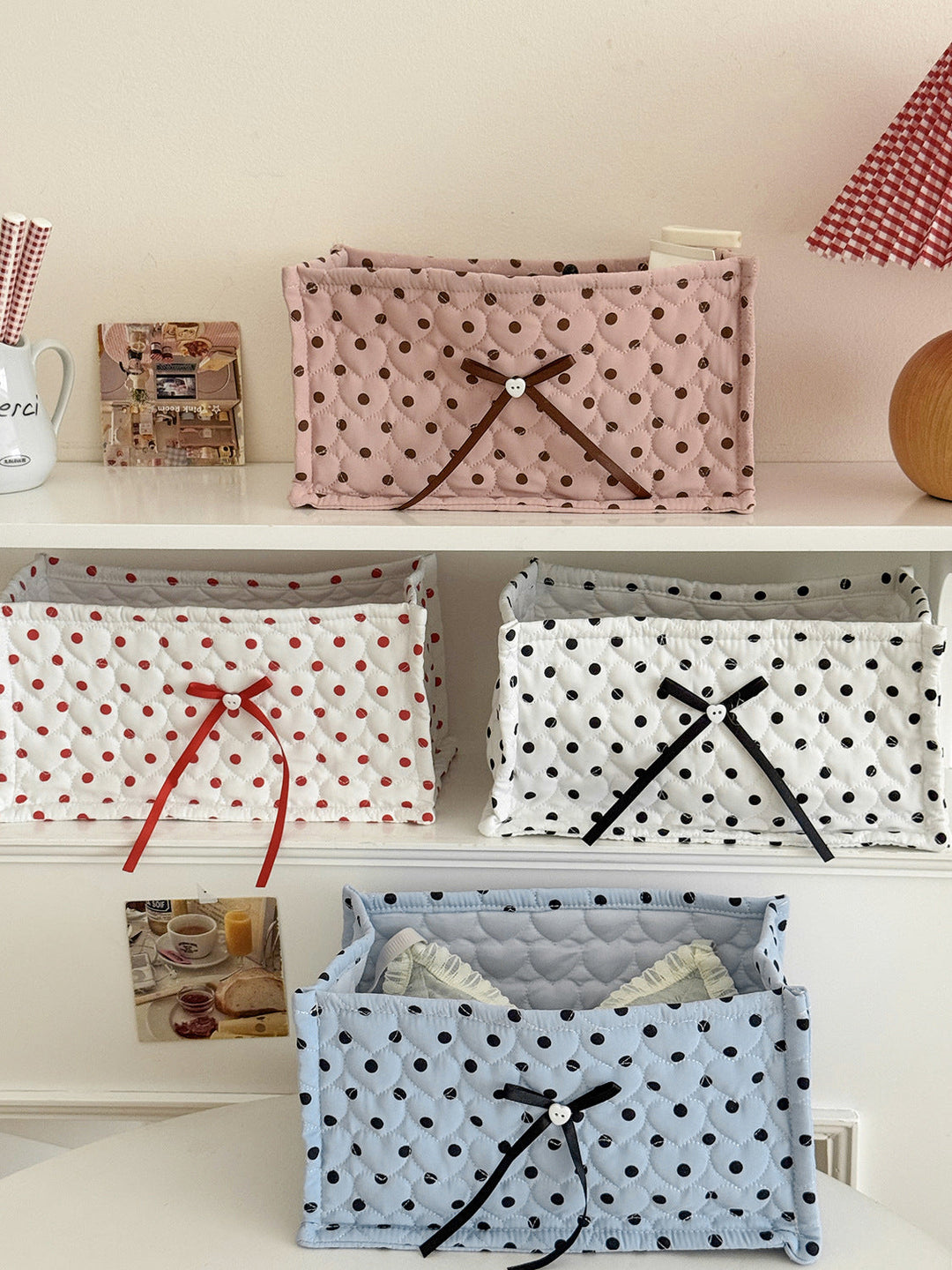 Ribbon Detail Polka Dot Storage Basket