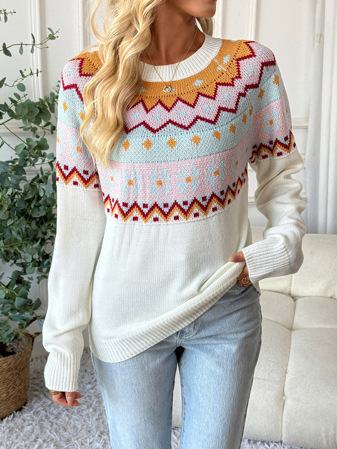 Colorful Fair Isle Geometric Sweater